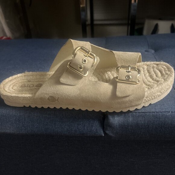 Bio Bio Beige Suede Leather Slide Buckle Espadrilles Sandals Sz US 9.5 - NEW - Picture 9 of 13